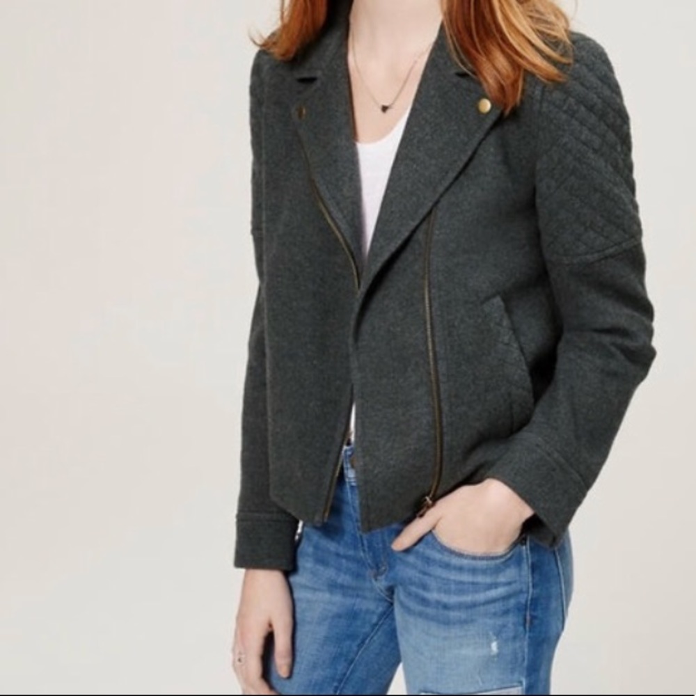 Loft Charcoal Gray Quilted Moto Jacket